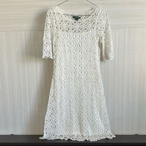 Ralph Lauren white crochet slip dress- 3/4 sleeves Size M